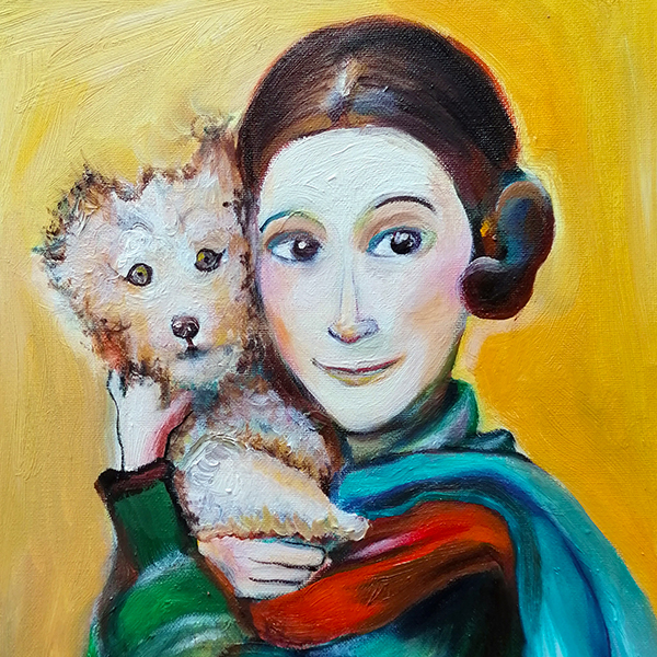 painting of woman with her dog