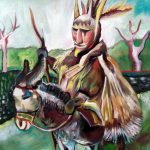 painting of busho man riding a donkey