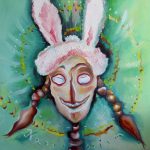 painting of skull with bunny ears
