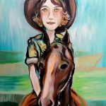 painting of woman riding a horse