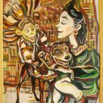 painting of woman and abstract animals