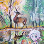 painting of deer and abstract figures