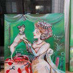 painting of woman with dog