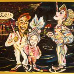 painting of merry people at festival