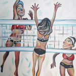 painting of women playing beach volley ball