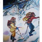 painting of mountain climbers