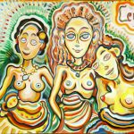 colourful painting of happy tribal women