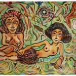 painting of two tribal women smiling